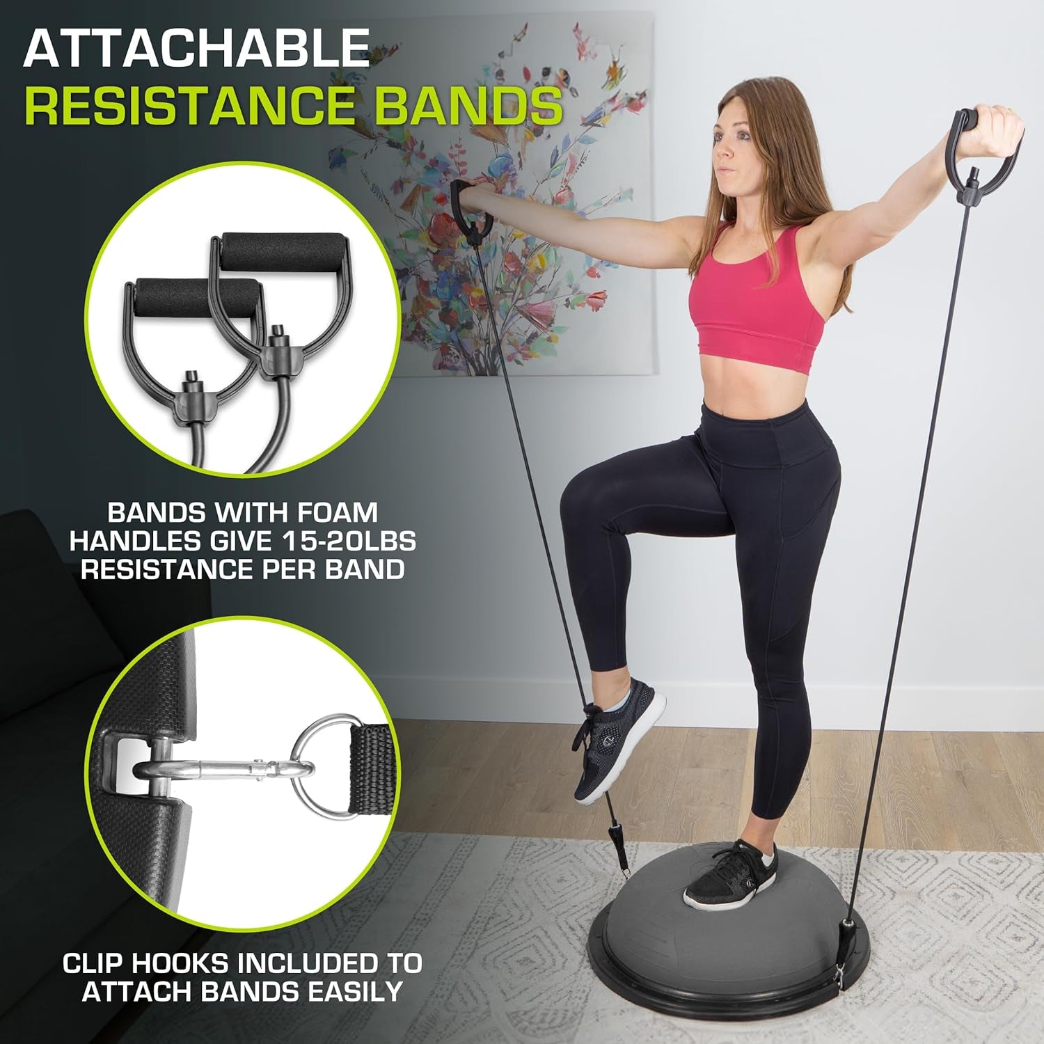 Balance Trainer Stability Exercise Half Ball with Resistance Bands and Pump for Yoga Aerobics Home Gym Workout